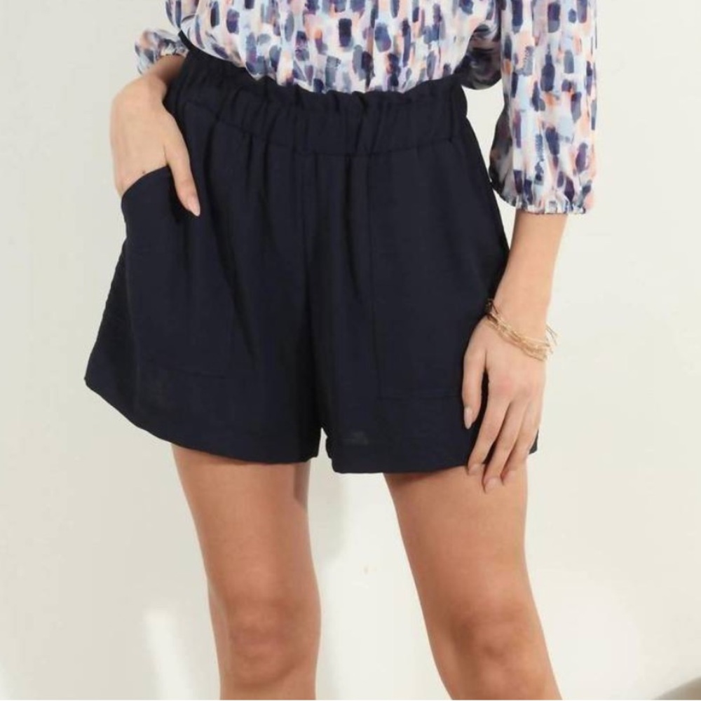 Veronica M Darla woven linen shorts in navy nwt size xs